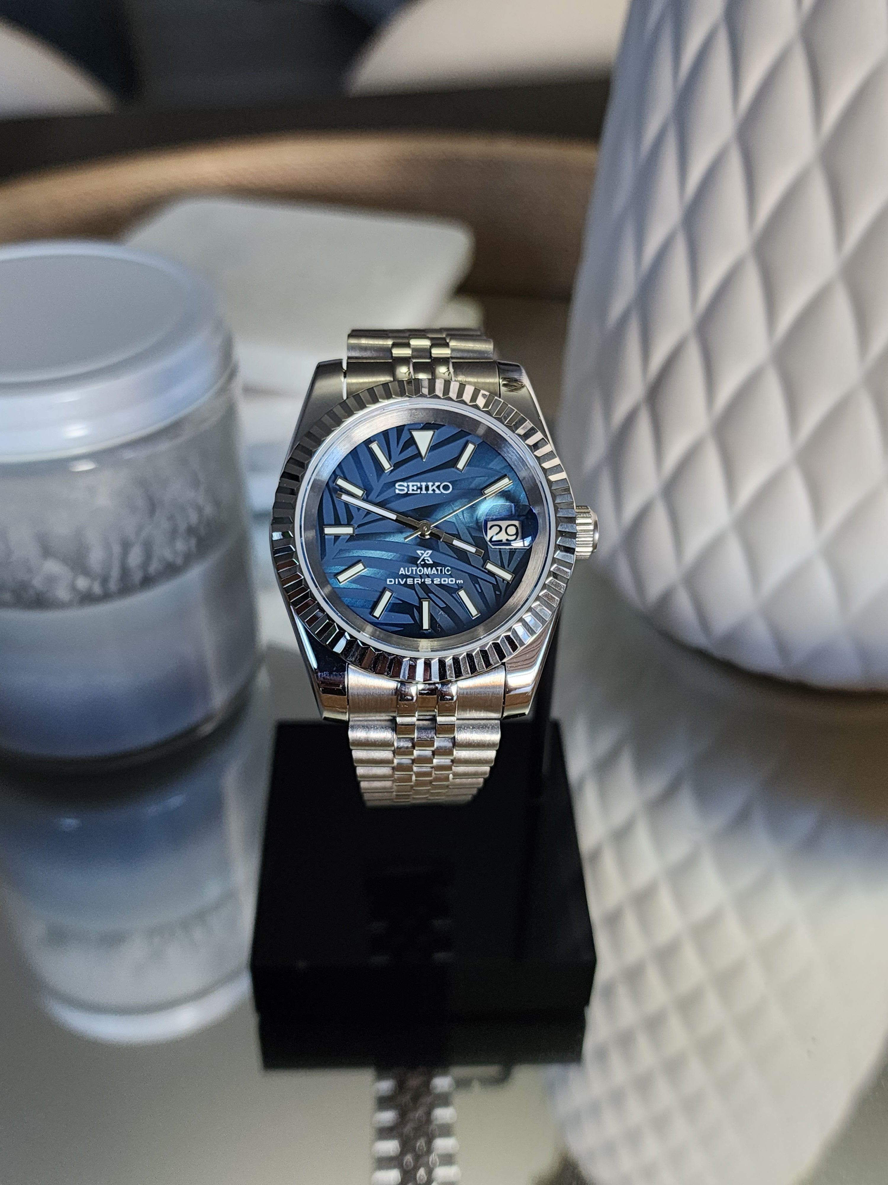 Blue Palm Dial Datejust 39 Seiko Mod Covert Watch Mod